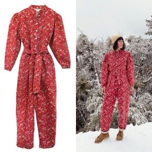 Nico Nico The Selma Puff Sleeve Jumpsuit In Red Floral Size Medium